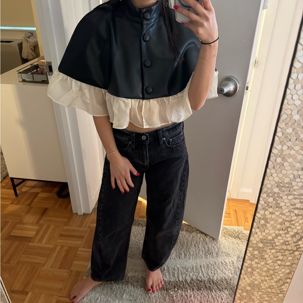 Black and White Cape with Ruffle Trim
